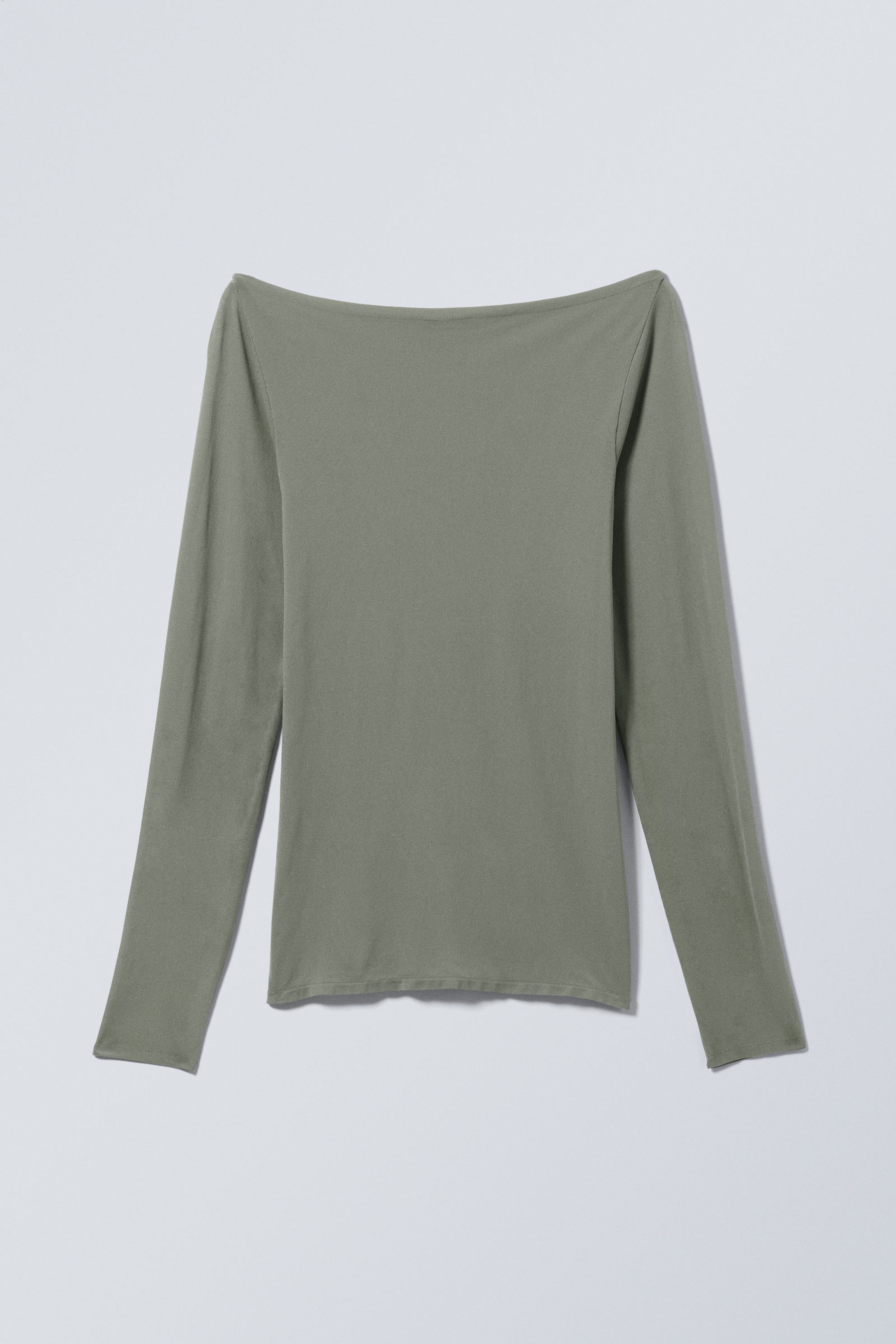 Dusty Khaki - Sheer Boatneck Long Sleeve - 0