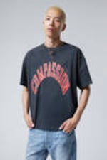 Dark Blue - Compassion - Great Boxy Printed Graphic Tee - 0