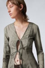 Dusty Mole - Snake Print - Long Sleeve Tie Blouse - 0