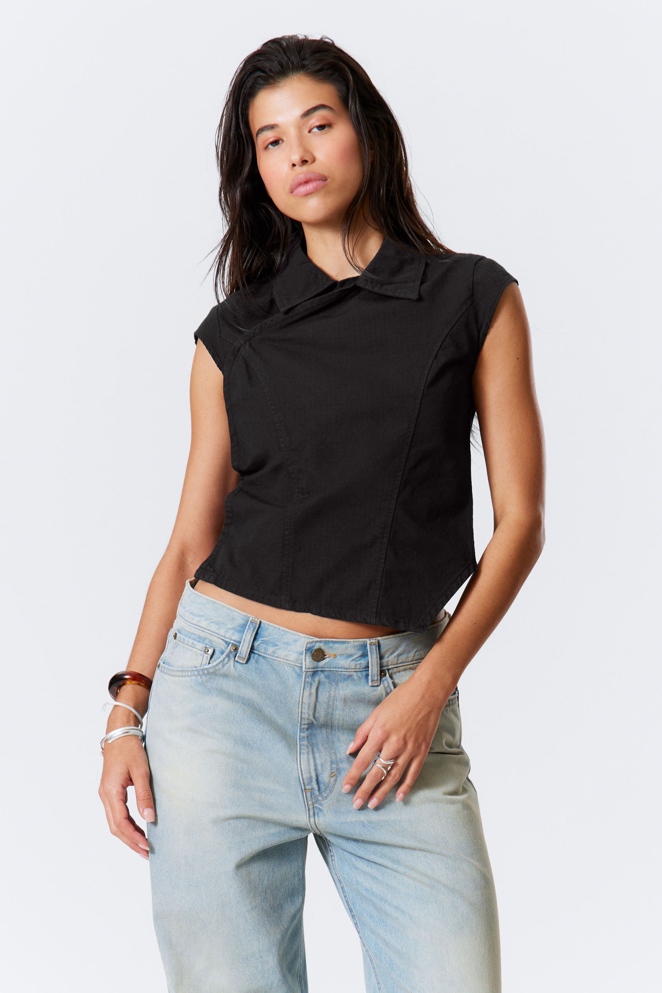 #272627 - Cap-Sleeved Asymmetric Ripstop Top - 1