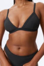 Dark Grey - Ribbed V-neck Bikini Top - 1