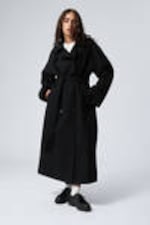 Black Melange - Oversized Double-Breasted Wool-Blend Coat - 0