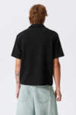 Black - Knitted Short-Sleeved Button-Up Shirt - 3