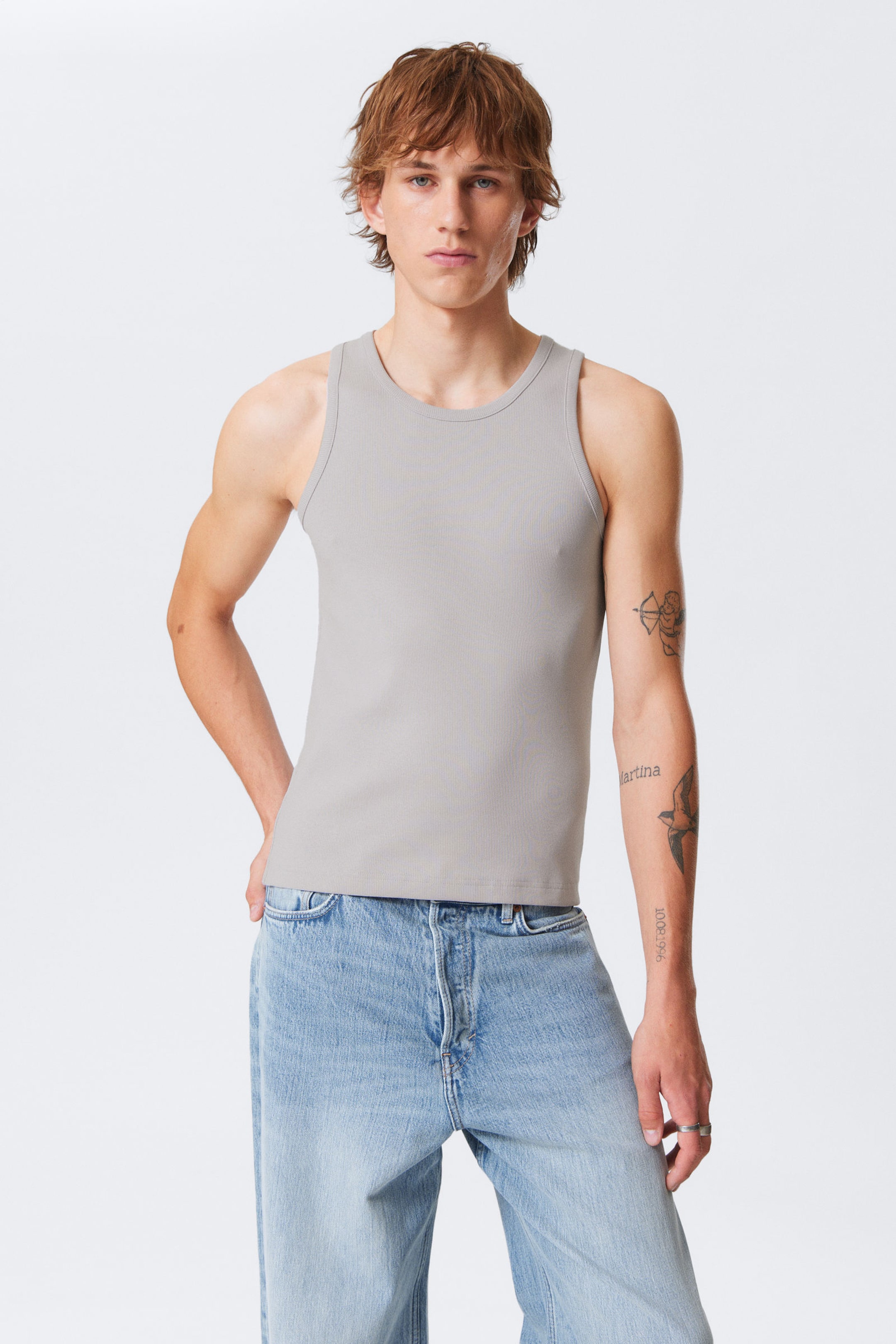 #B4B3B6 - Regular Fit Ribbed Tank Top - 1