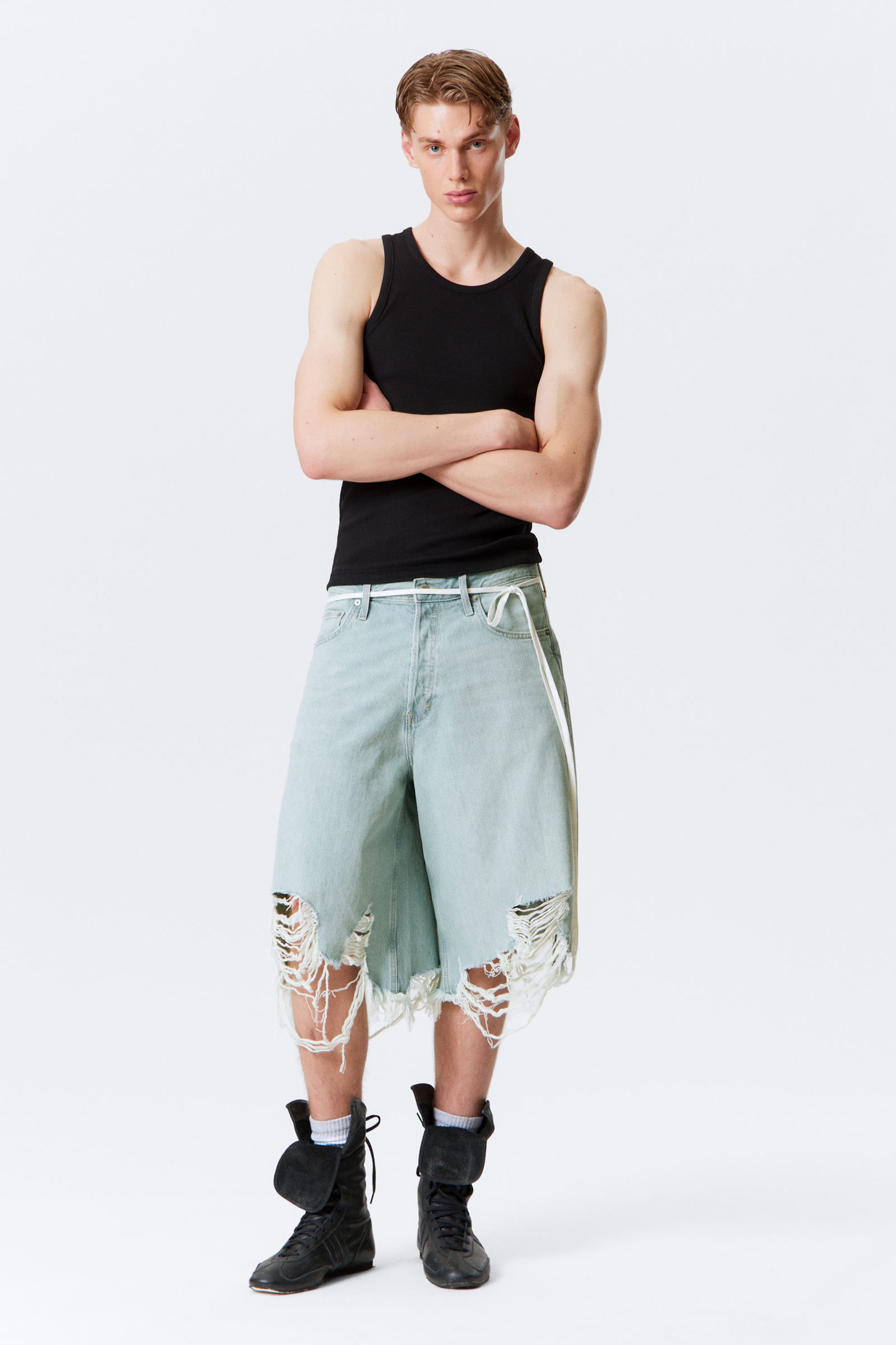 Schaumblau - Hellblau - Cosmos Loose Fit Denim Shorts - 3