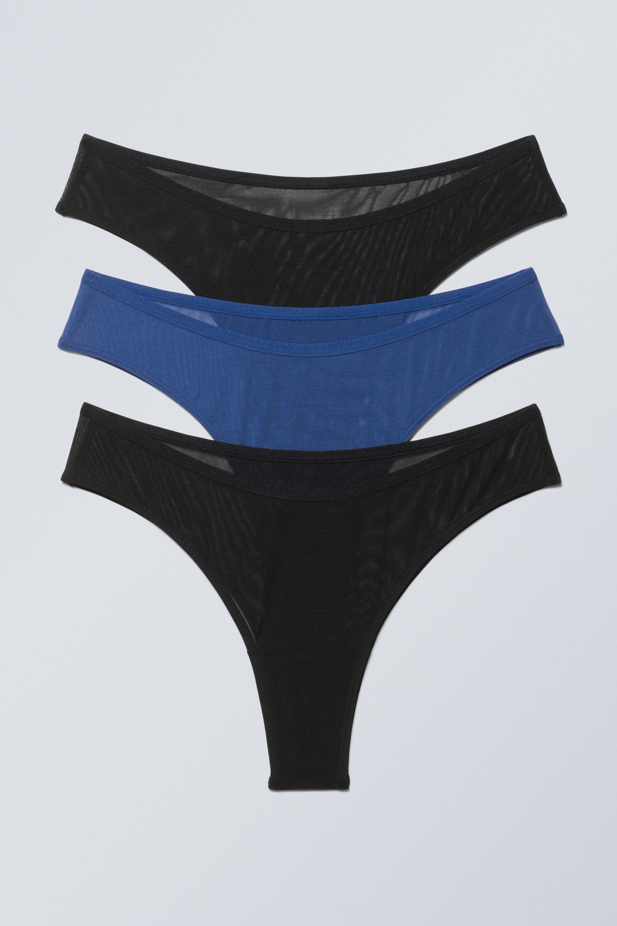 Schwarz/Blau - 3er-Pack Brazilian-Slips Dylan aus Mesh - 0