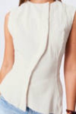 White - Sleeveless Asymmetric Peplum Top - 2