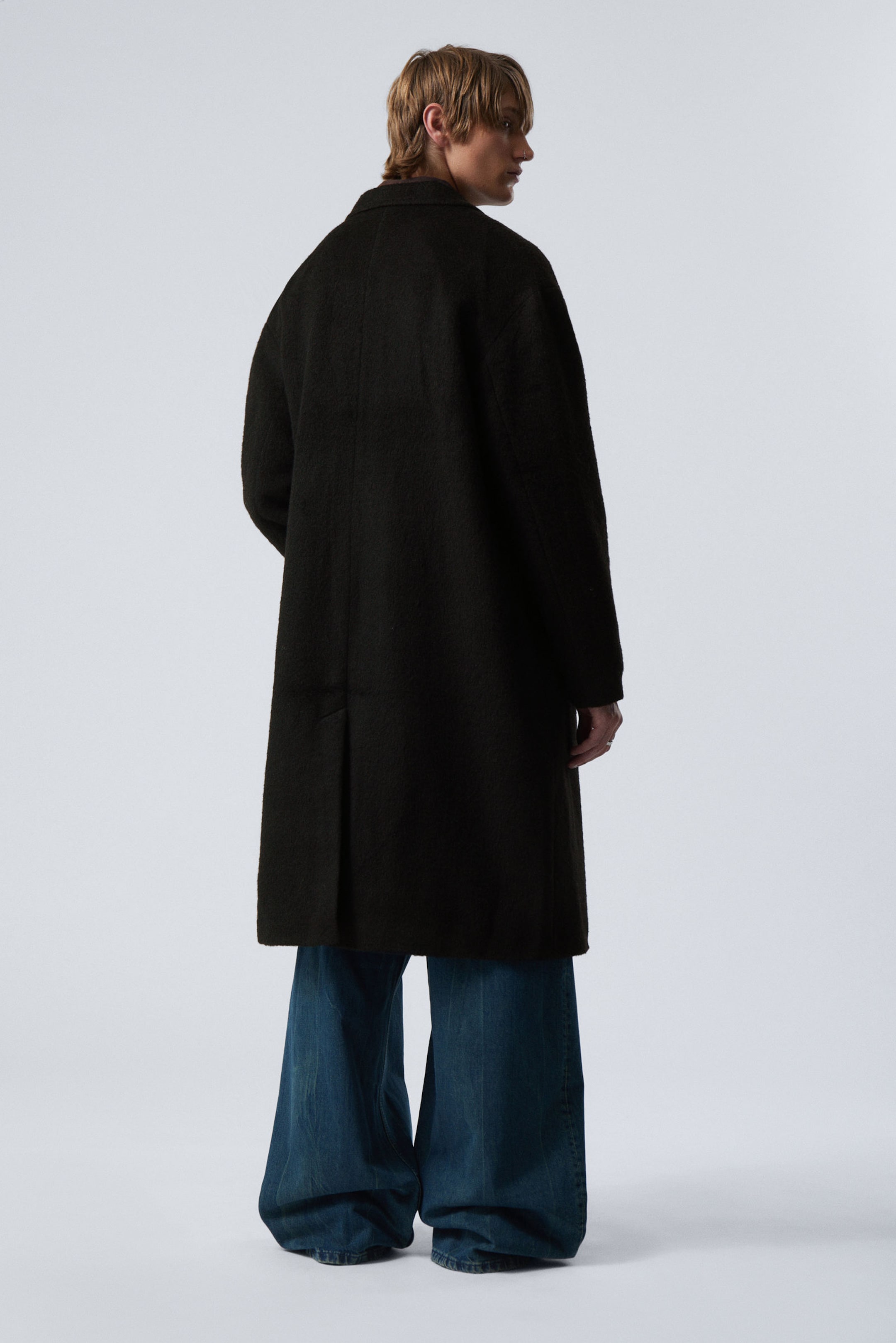 Black - Single-Breasted Oversized Wool-Blend Coat - 4