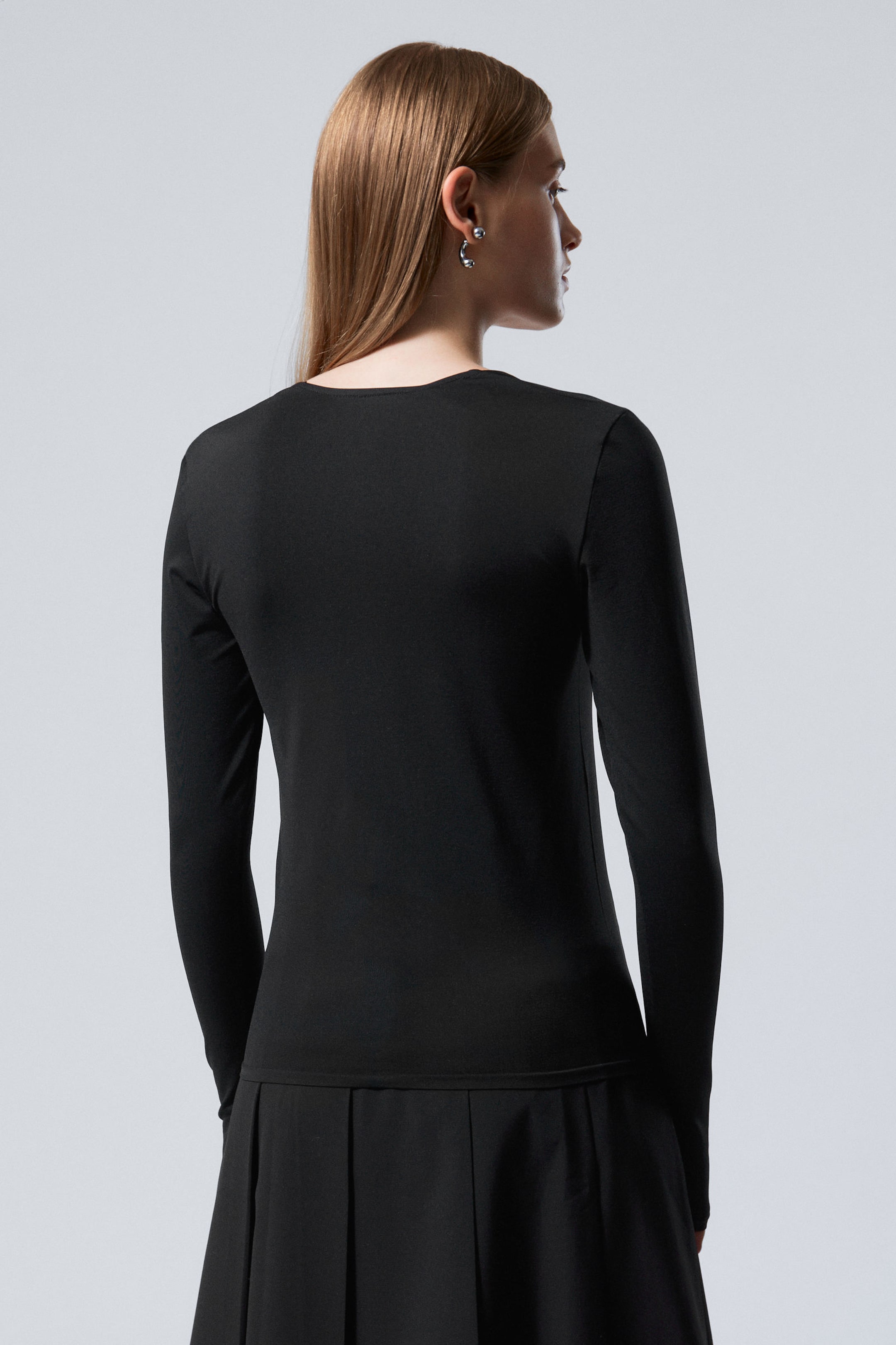 Black - Square Neck Longsleeve Top - 3