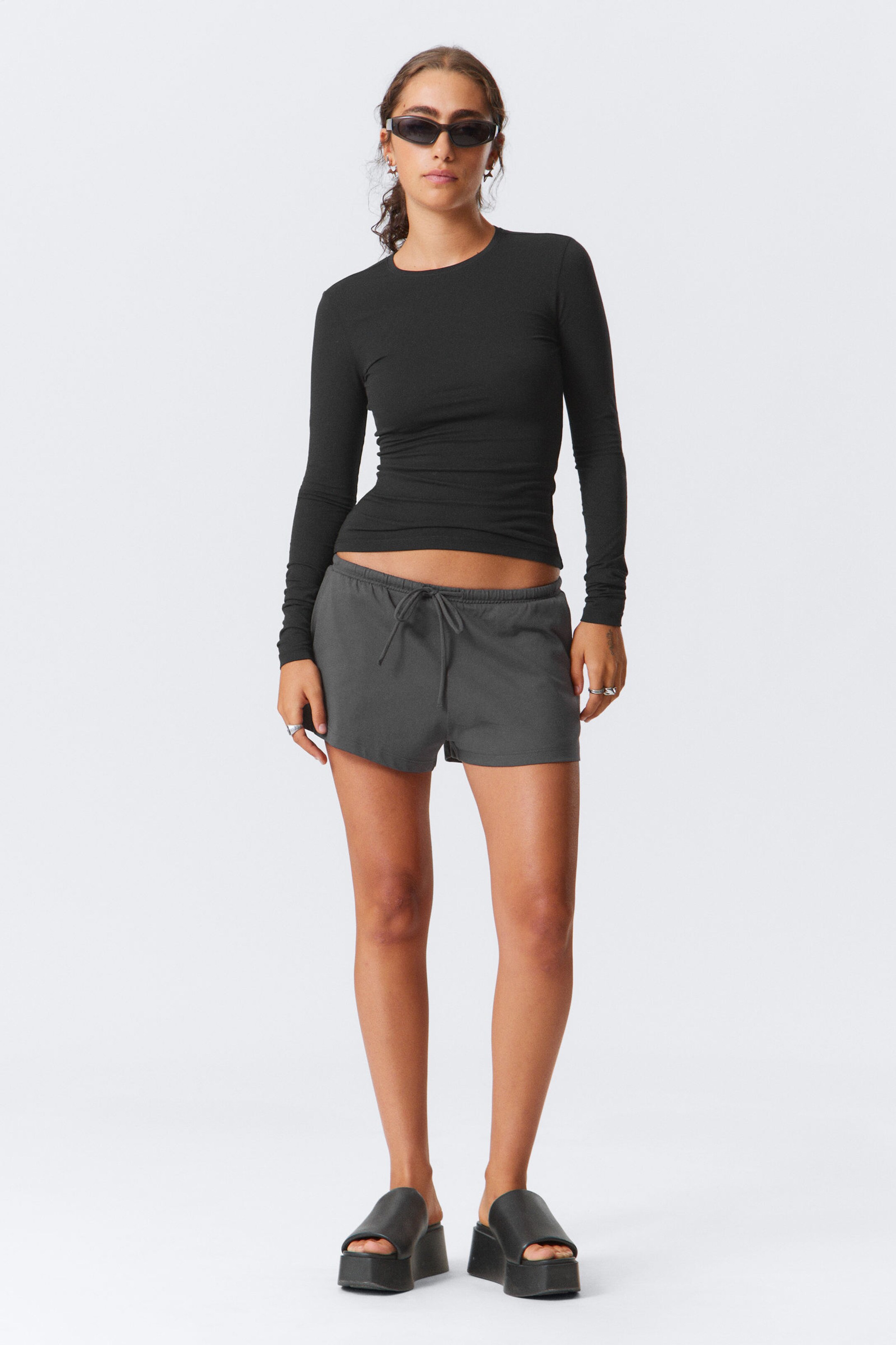 loose washed velvet track trousers - Washed Black | Weekday EU