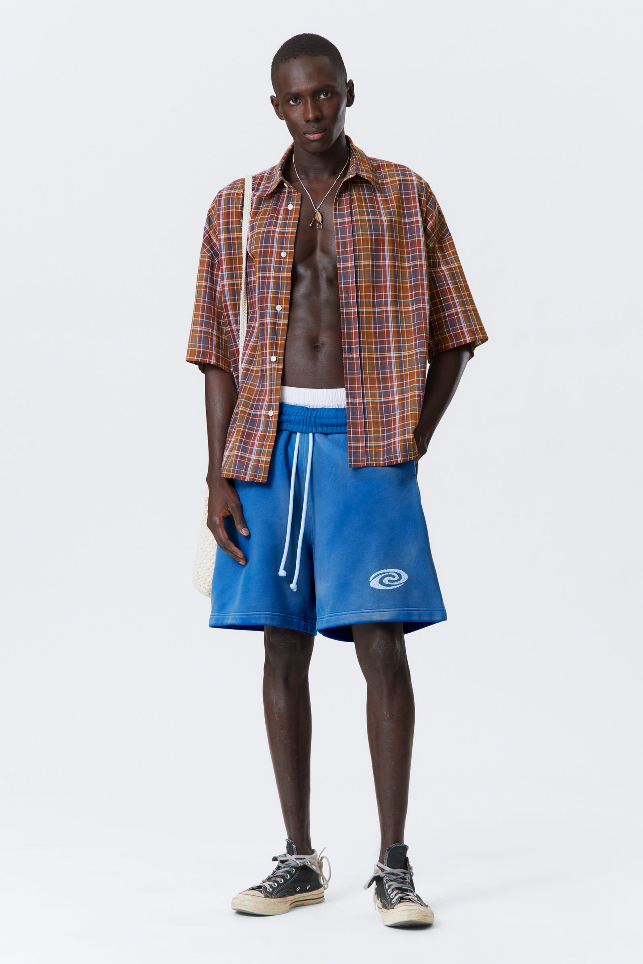 #98444A - Checked Oversized Short Sleeve Shirt - 1