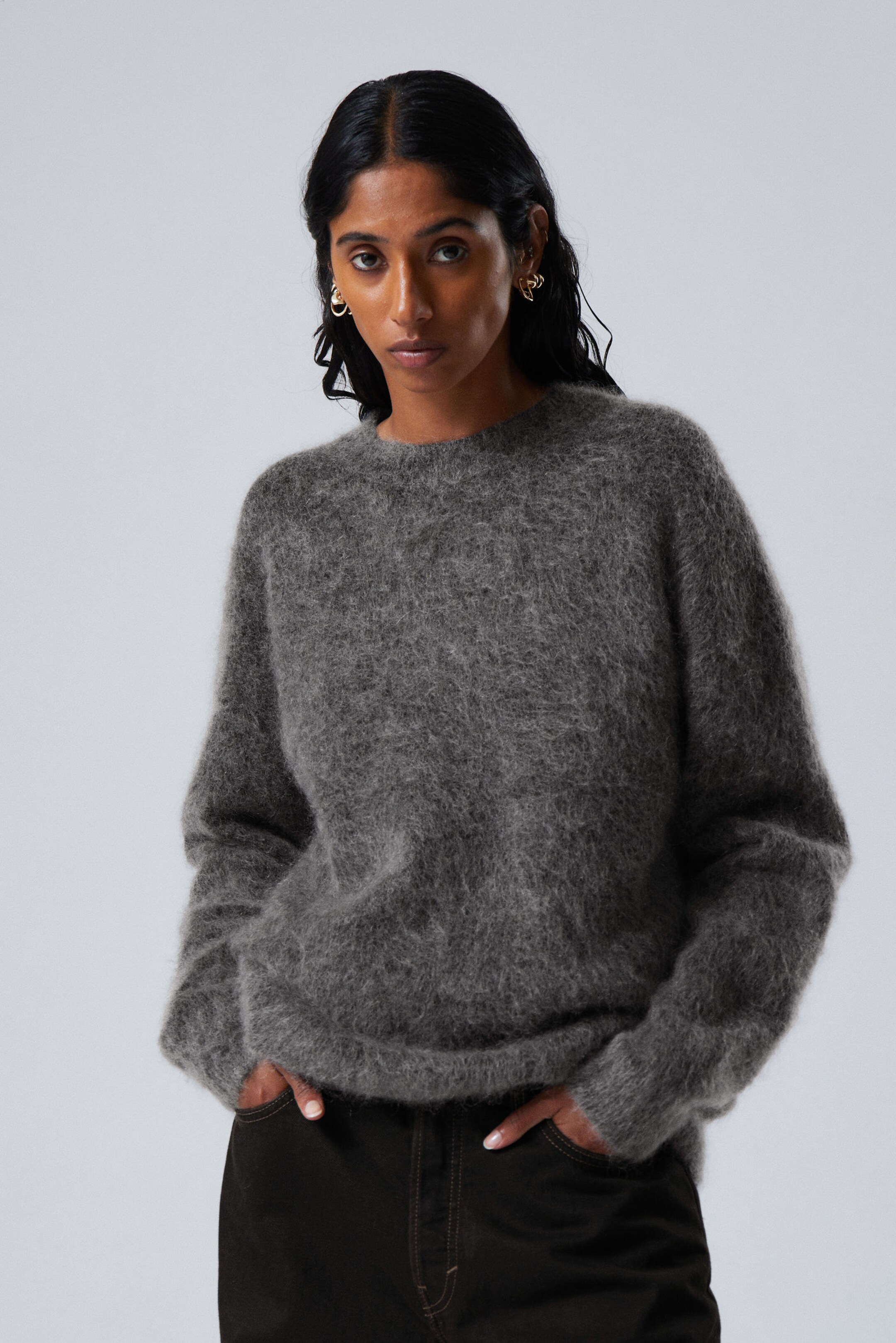 oversized knitted mohair blend sweater - Dark Grey | Weekday EU