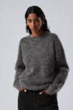 Dark Grey - Oversized Knitted Mohair Blend Sweater - 0