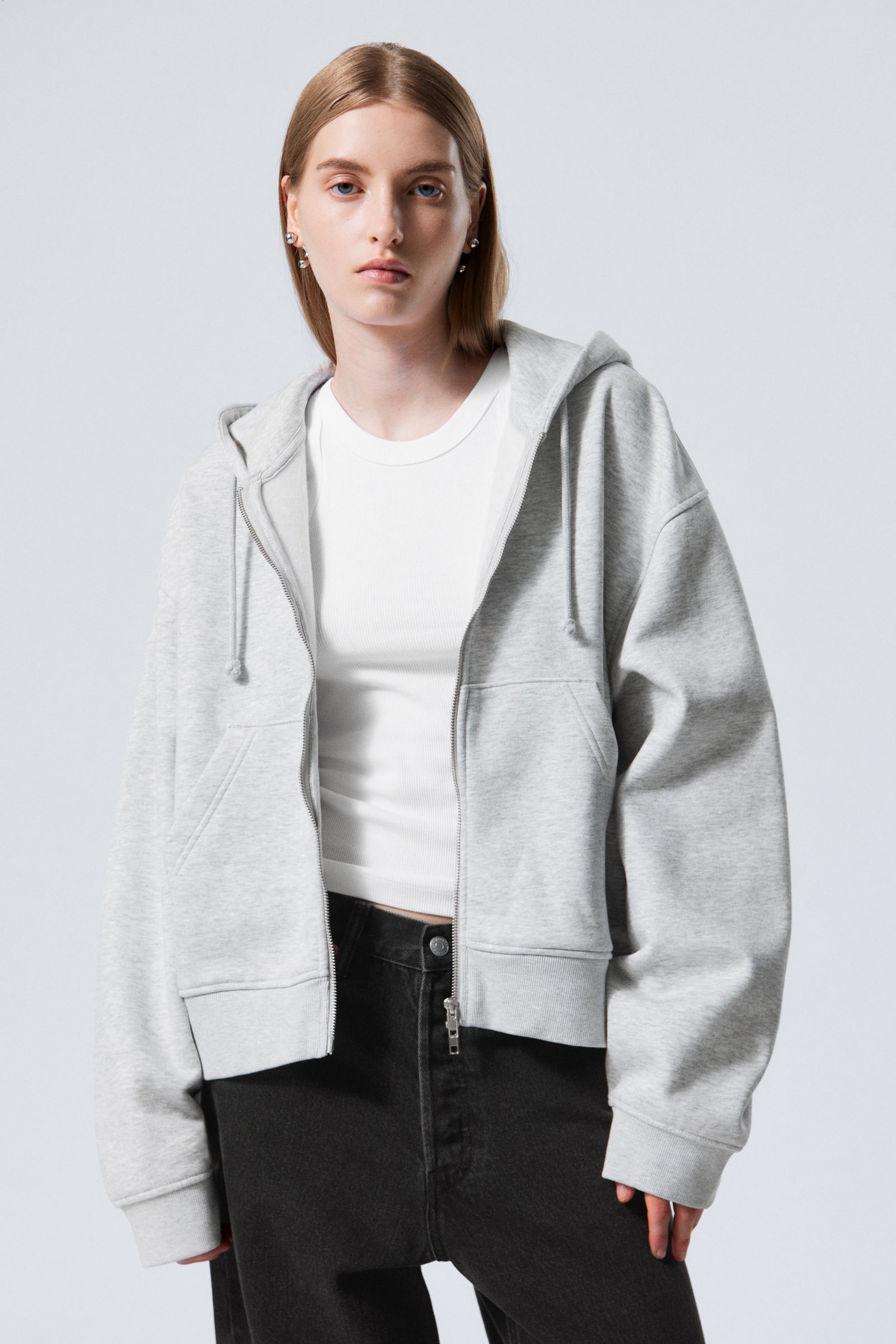 Grey Melange - Essence Boxy Zip Hoodie - 1