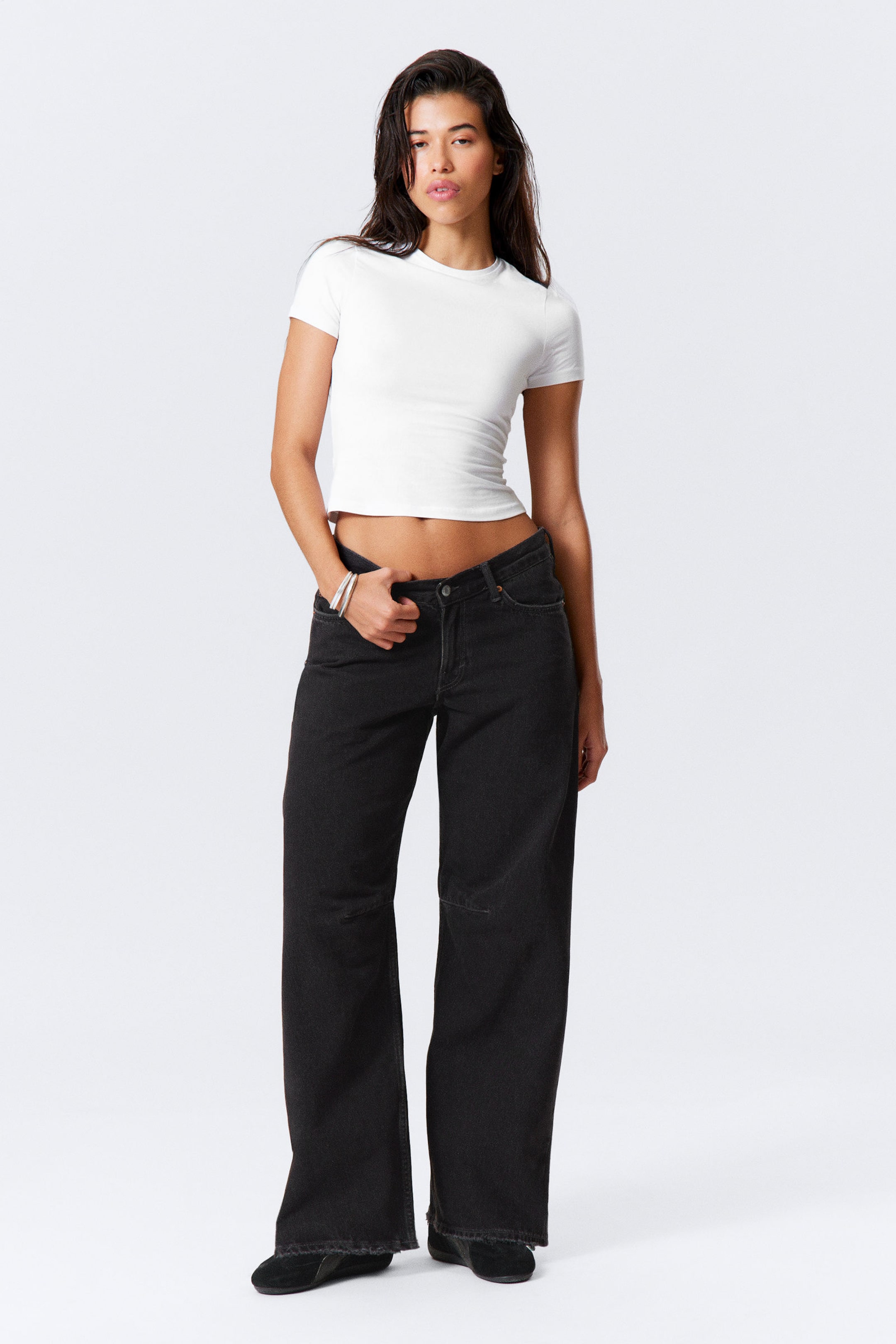 #272628 - Oblique Low Waist Loose Barrel Leg Jeans - 1