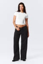 Tuned Black - Oblique Low Waist Loose Barrel Leg Jeans - 0