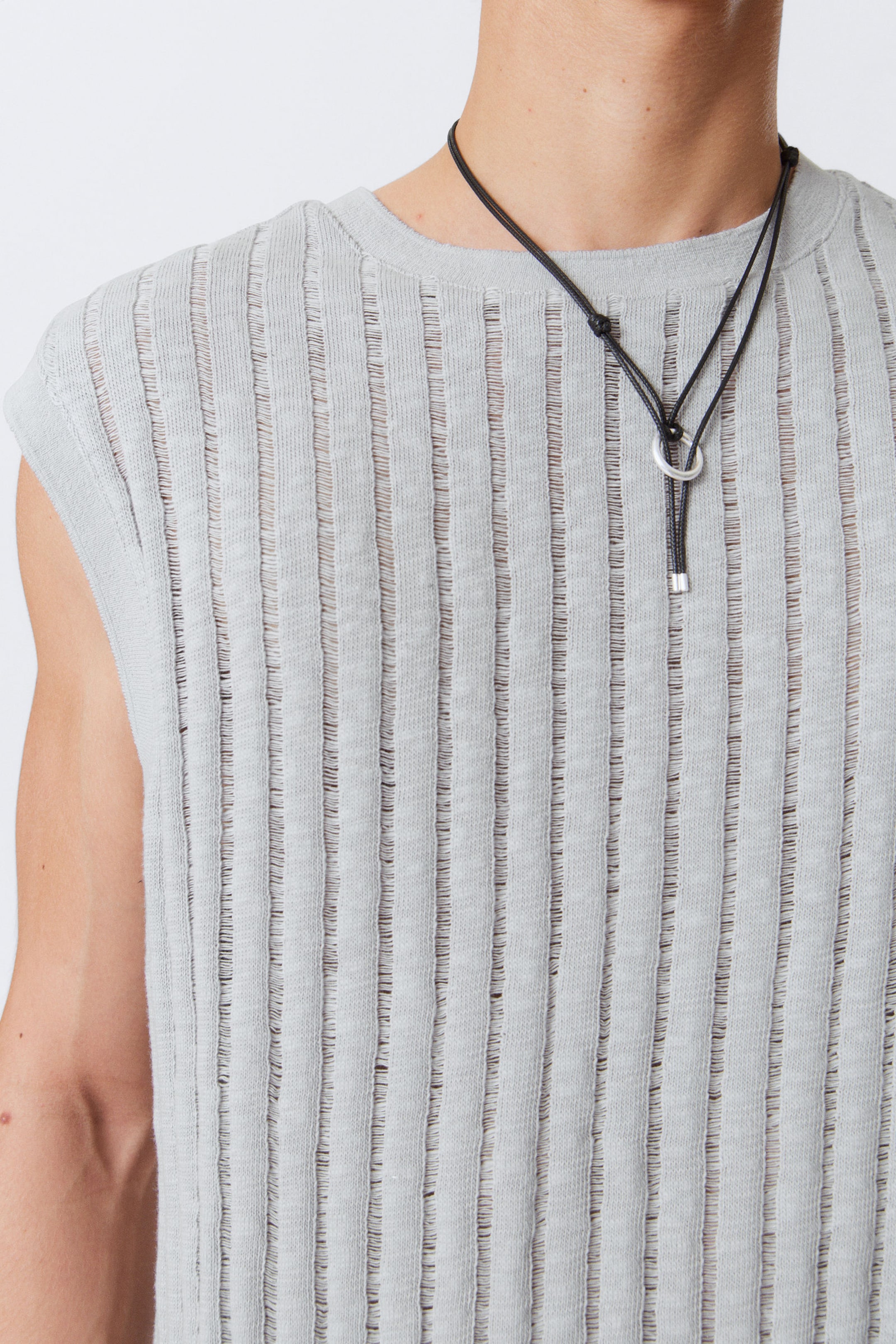 Lichtgrijs gemêleerd - Katoenen tanktop met boxy structuur - 2
