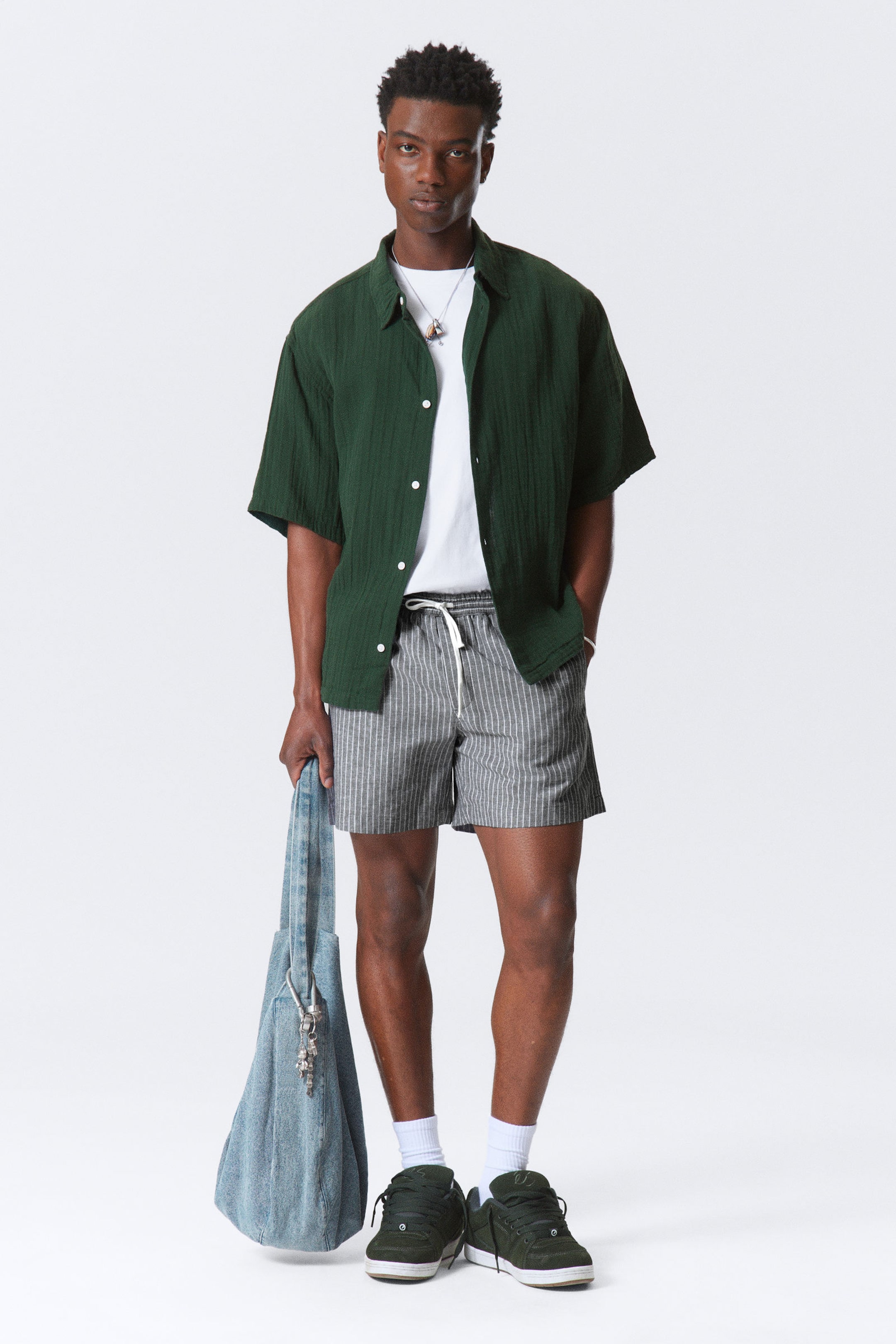Dark Green - Oversized Structured Short Sleeve Shirt - 1