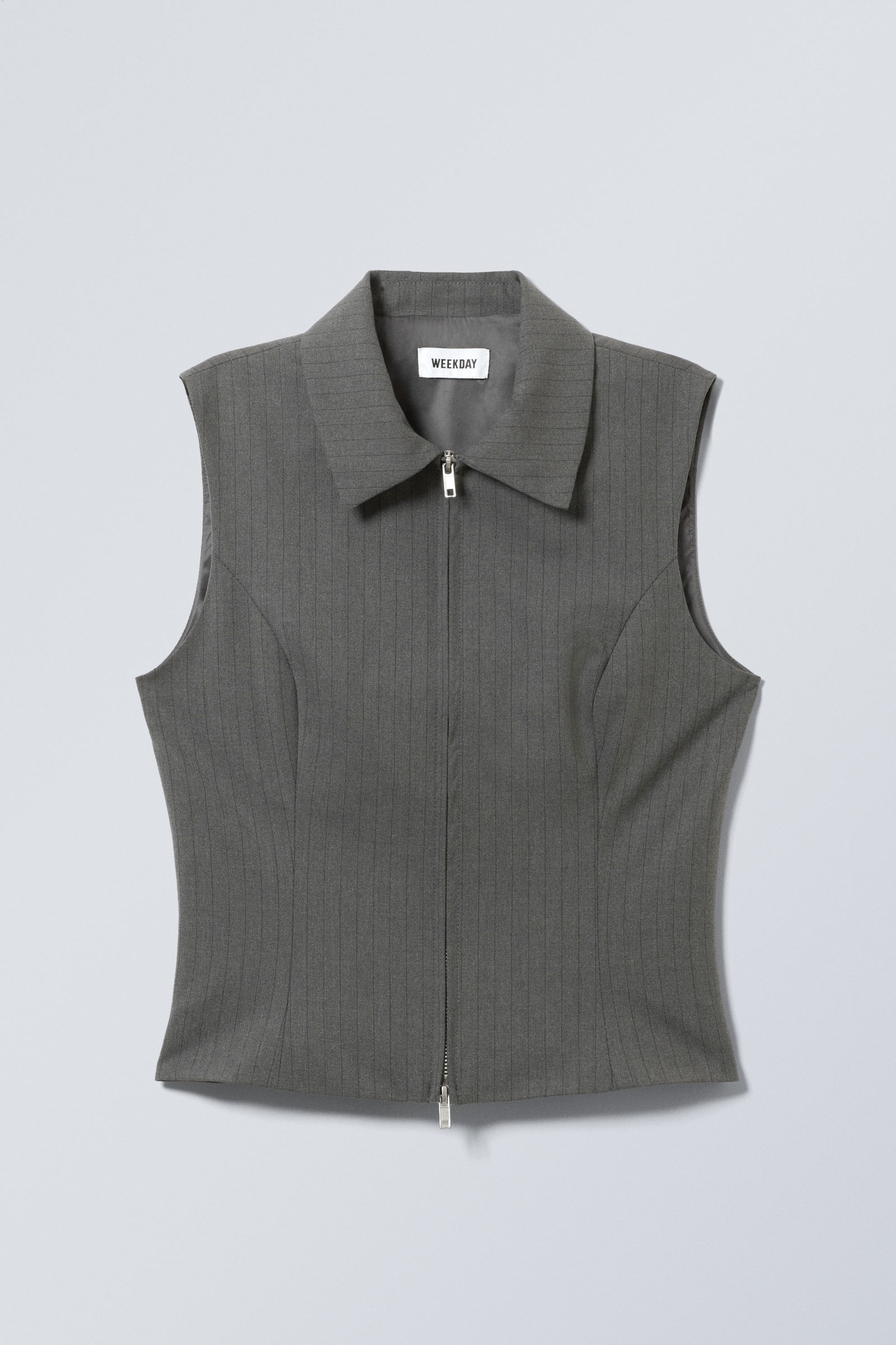 Dark Grey Pinstripe - Slim Zip Vest Top - 2