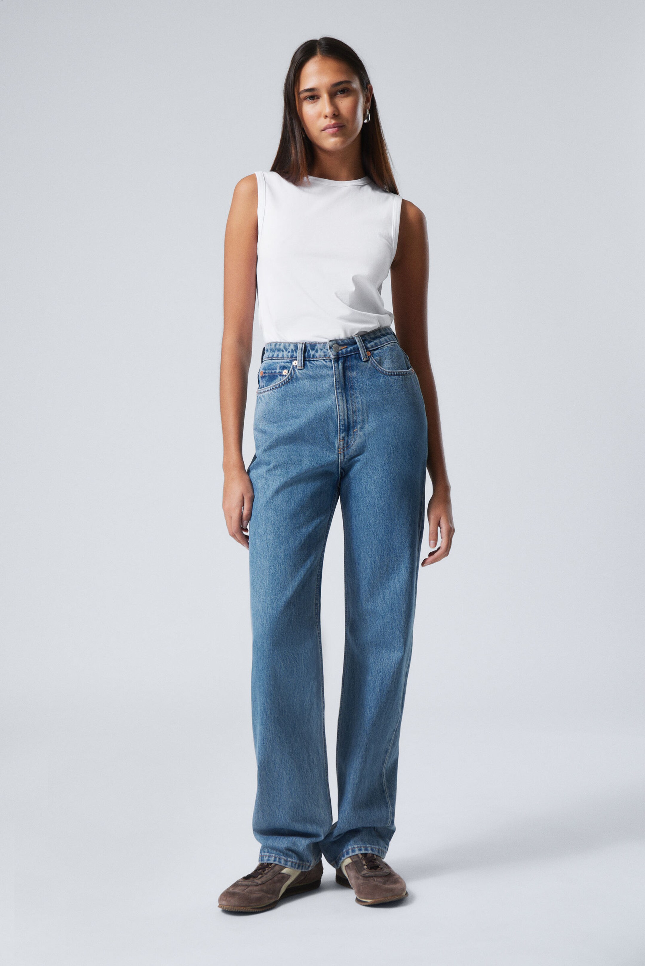 pin mid rise regular straight leg jeans - 90s Blue - Medium Blue | Weekday  NO