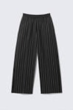 Striped Black - Striped Loose Cotton Pyjama Trousers - 3