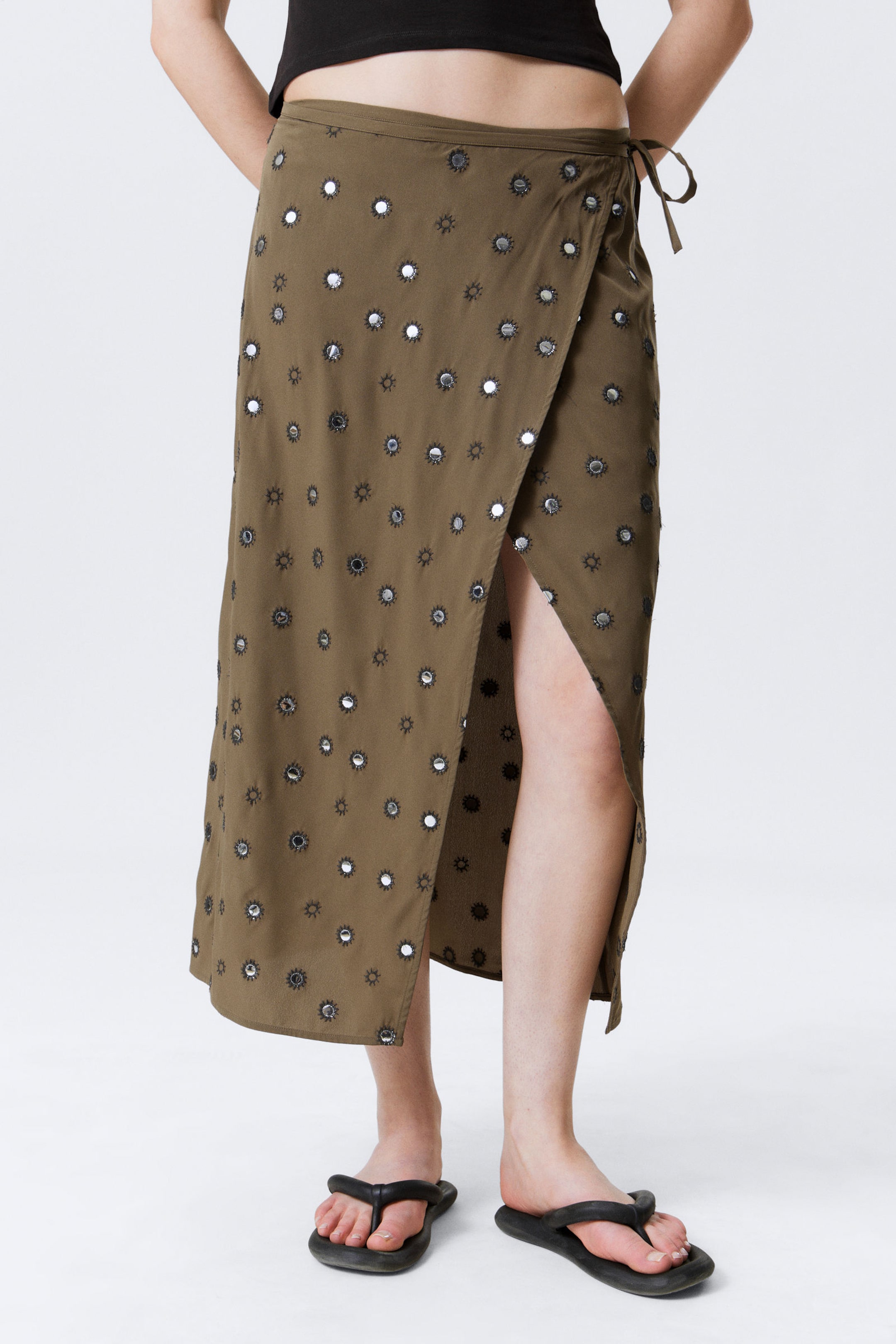 #5D5950 - Sequin Wrap Midi Skirt - 2