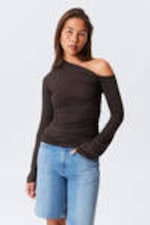 Dark Brown - Drape Asymmetric Lyocell Top - 0