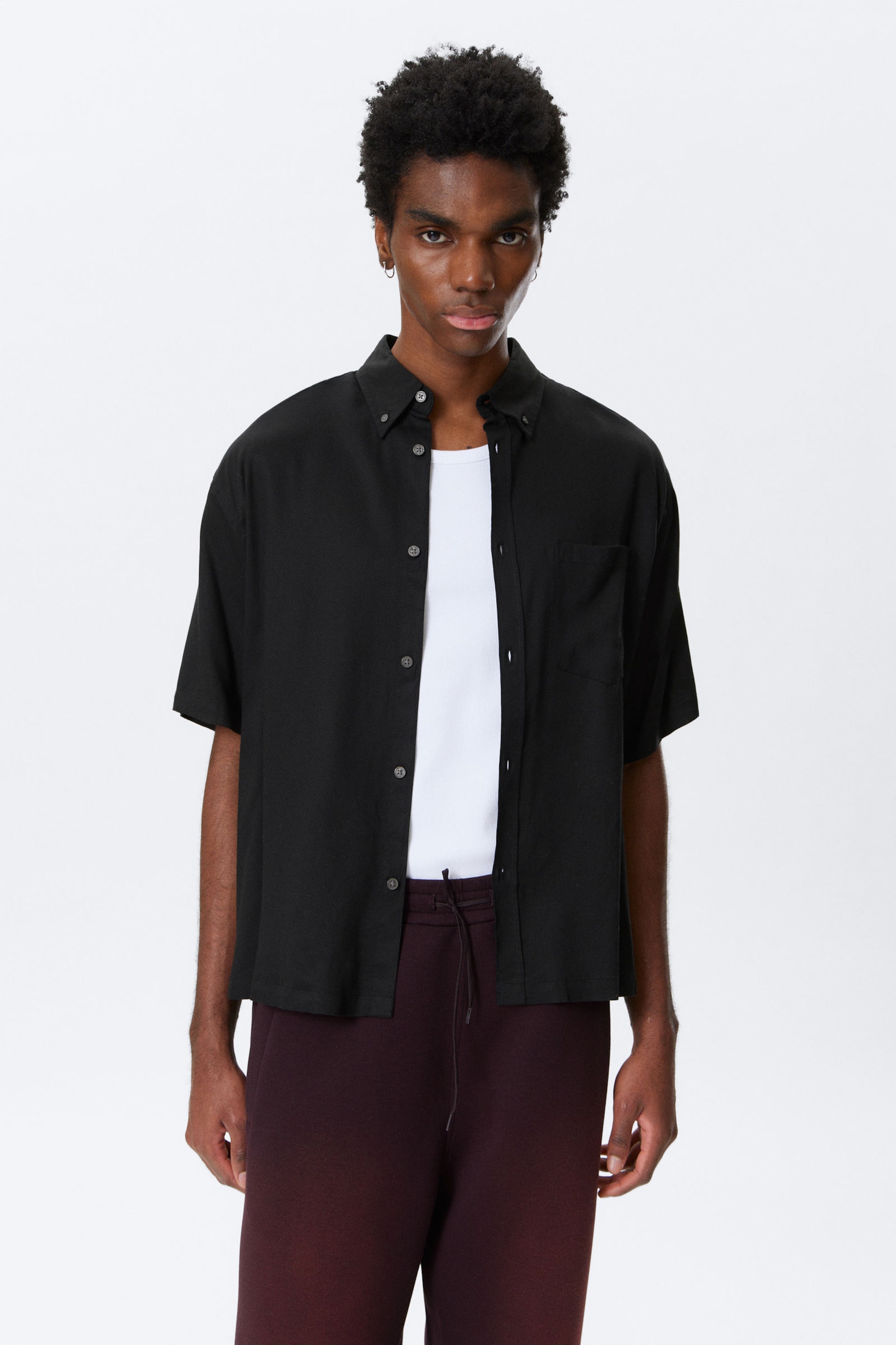#272628 - Oversized Draped Boxy Short-Sleeved Shirt - 1