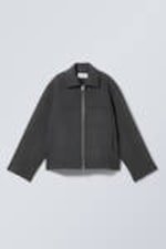 Dark Grey Melange - Short Wool Blend Jacket - 2