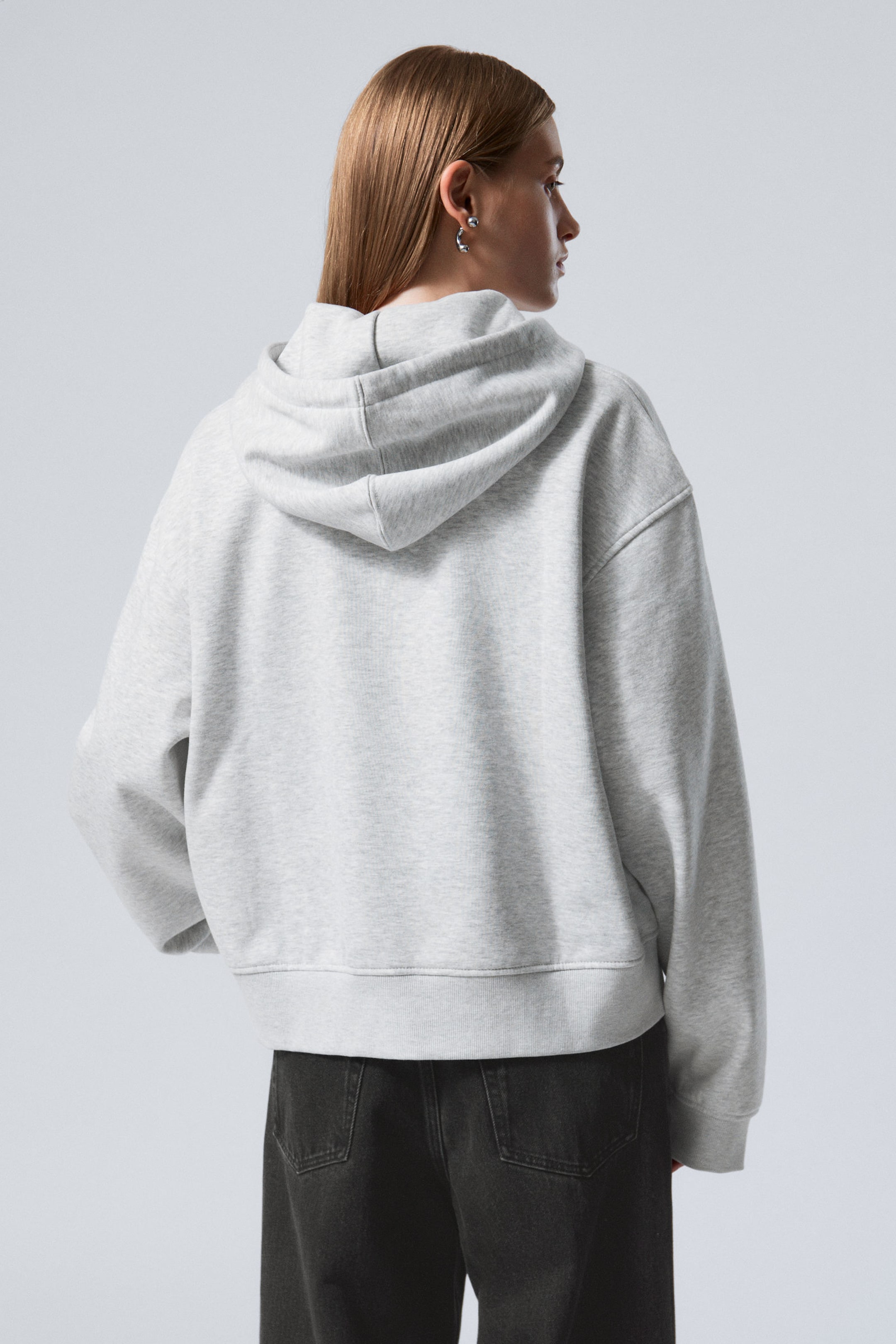 Grey Melange - Essence Boxy Zip Hoodie - 3