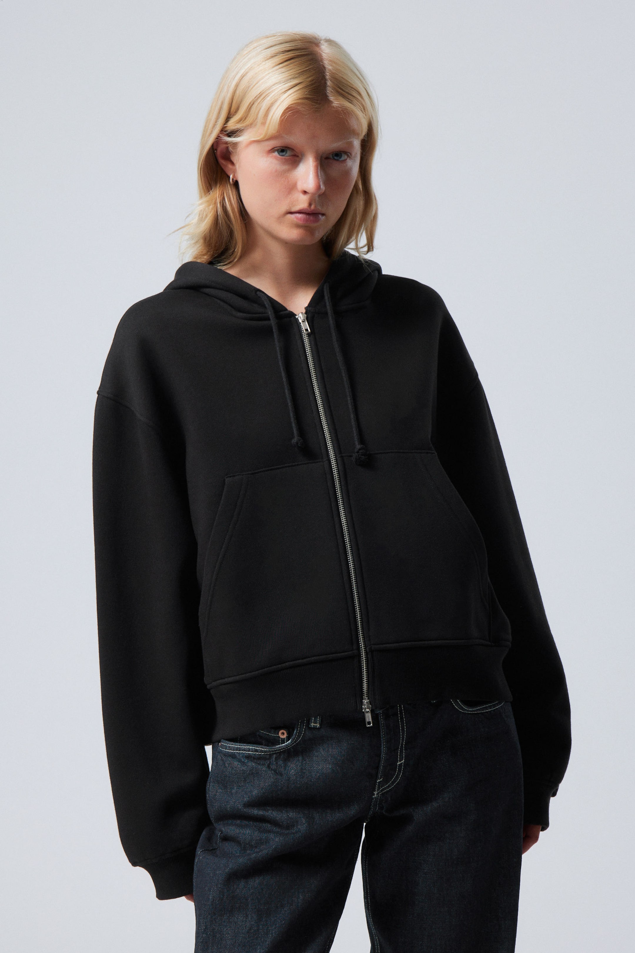 Black - Boxy Heavy Zip Hoodie - 0