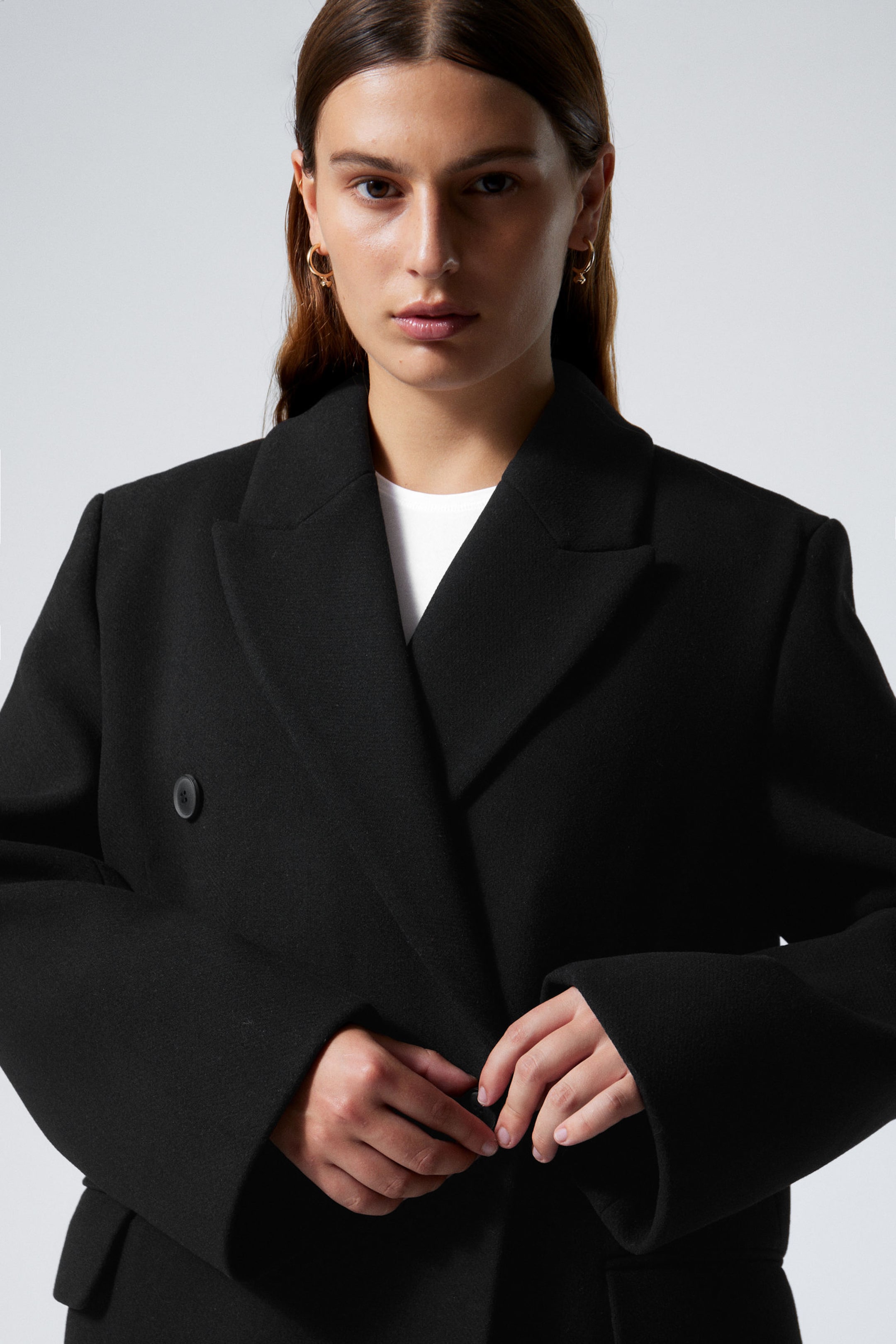 oversized double-breasted wool-blend coat - Black | Weekday GB