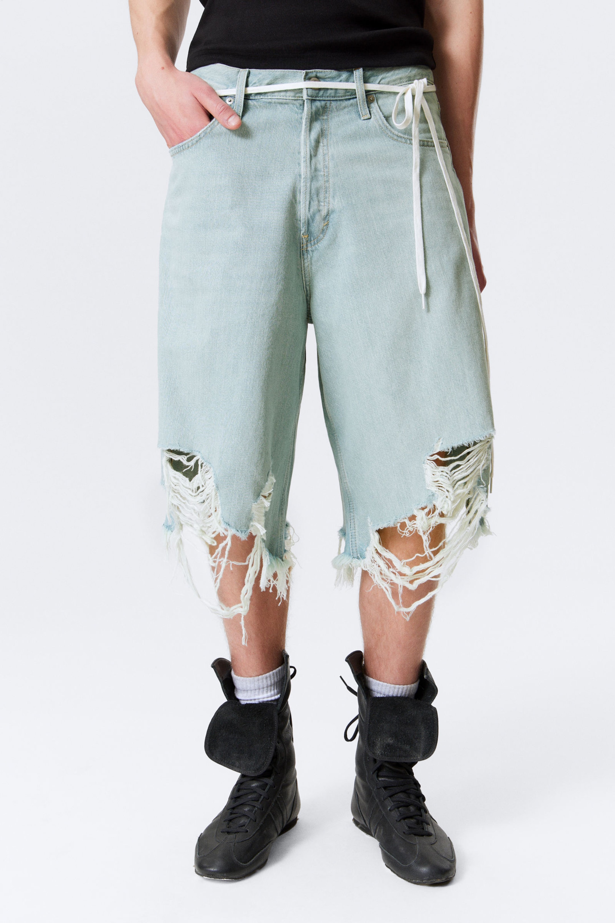 Schaumblau - Hellblau - Cosmos Loose Fit Denim Shorts - 4