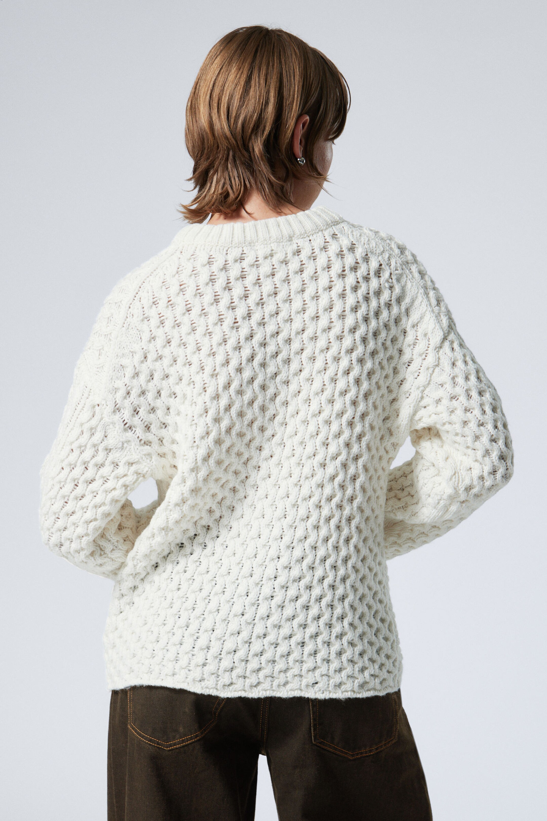 loose cable knit sweater White Weekday EU