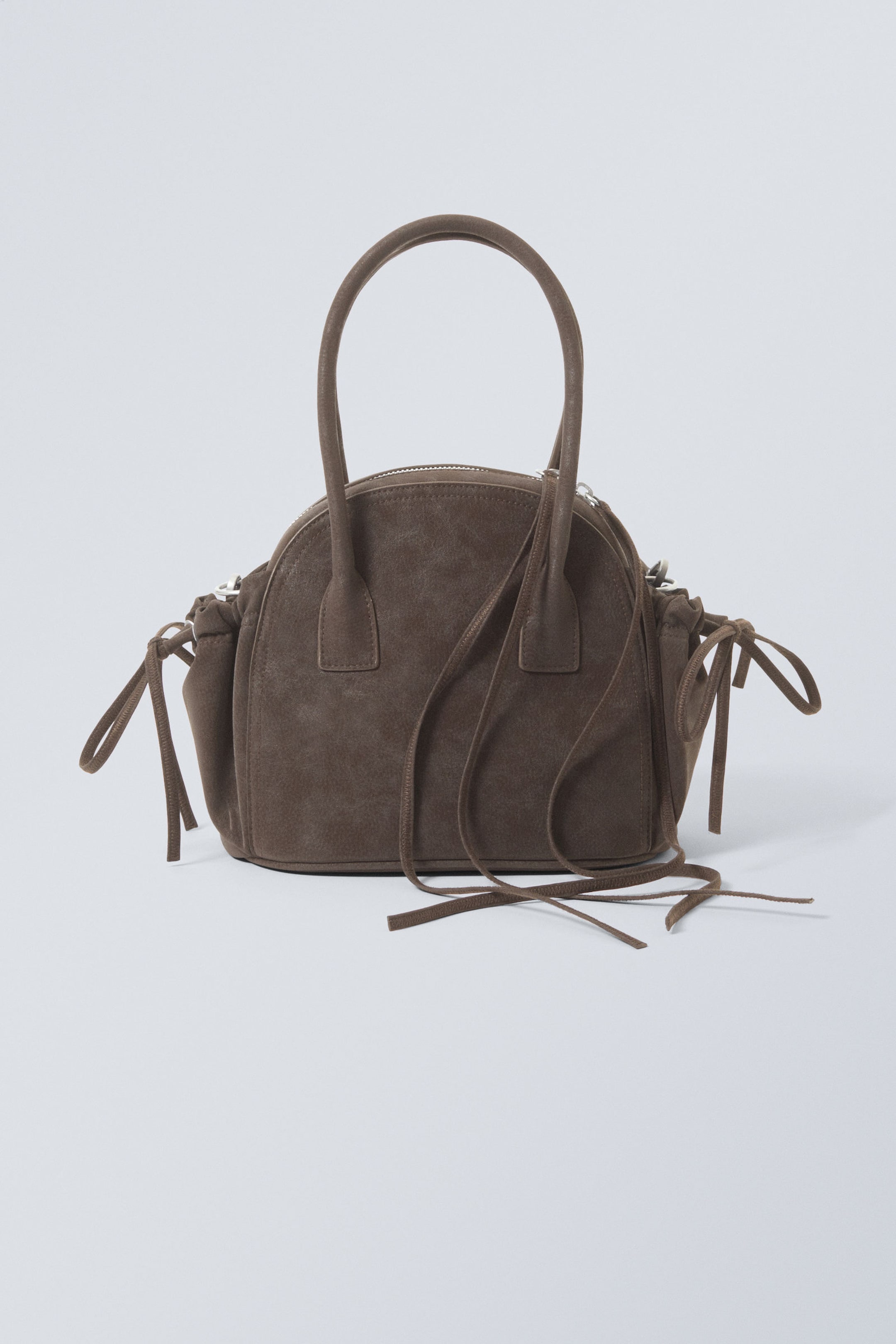 Dark Brown - Strappy Faux Leather Bag - 1