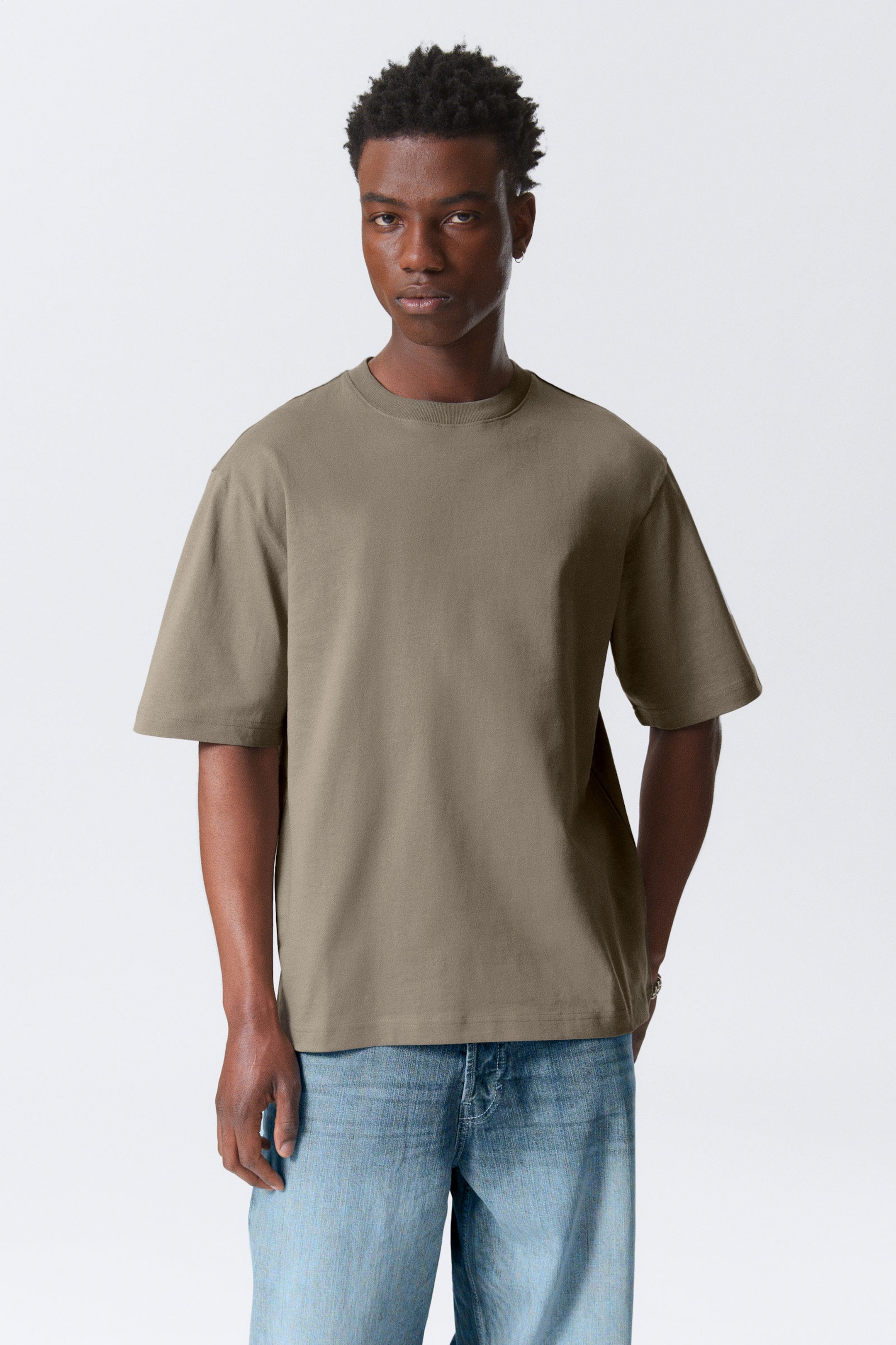#7C7C6E - Relaxed Fit Short-Sleeved Cotton T-shirt - 1