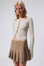 Dark Beige - Short Pleated Mini Skirt - 1