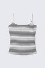 Black & White Stripe - Fitted Strappy Scoop Neck Singlet - 4