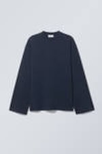 Navy Blue - Oversized Long Sleeve T-shirt - 2