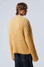 Yellow Melange - Cropped Rib-Knit Sweater - 3