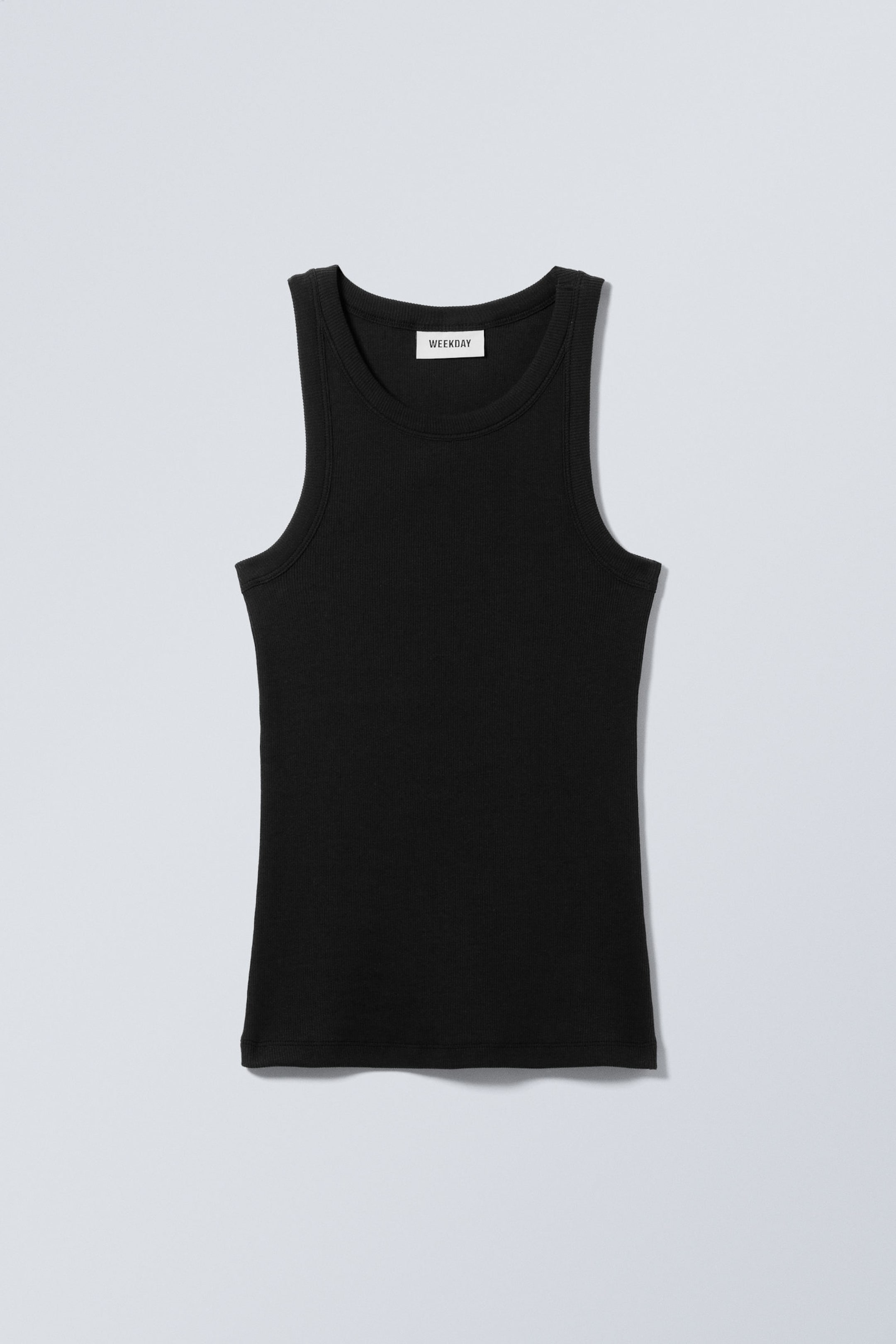 Schwarz - Tailliertes geripptes Tanktop - 2