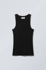 Schwarz - Tailliertes geripptes Tanktop - 2