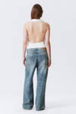 White - Draped Halter Jersey Top - 3