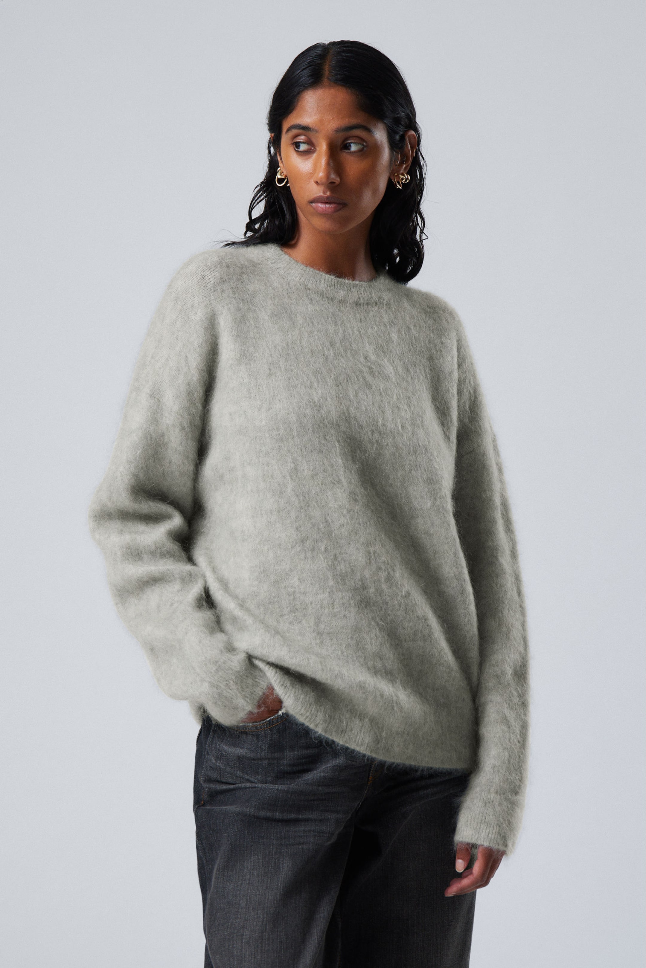 #888D82 - Oversized Knitted Mohair Blend Sweater - 1