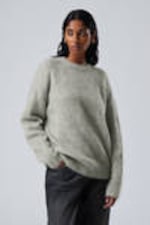 Sage Green - Oversized Knitted Mohair Blend Sweater - 0