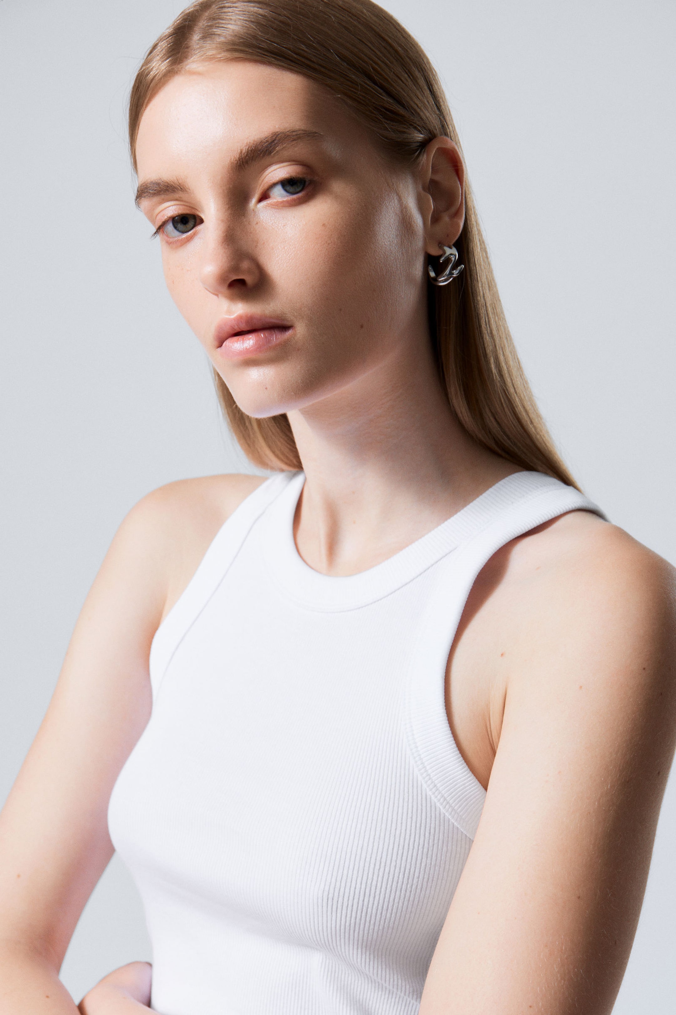 White - Fitted Rib Tank Top - 0