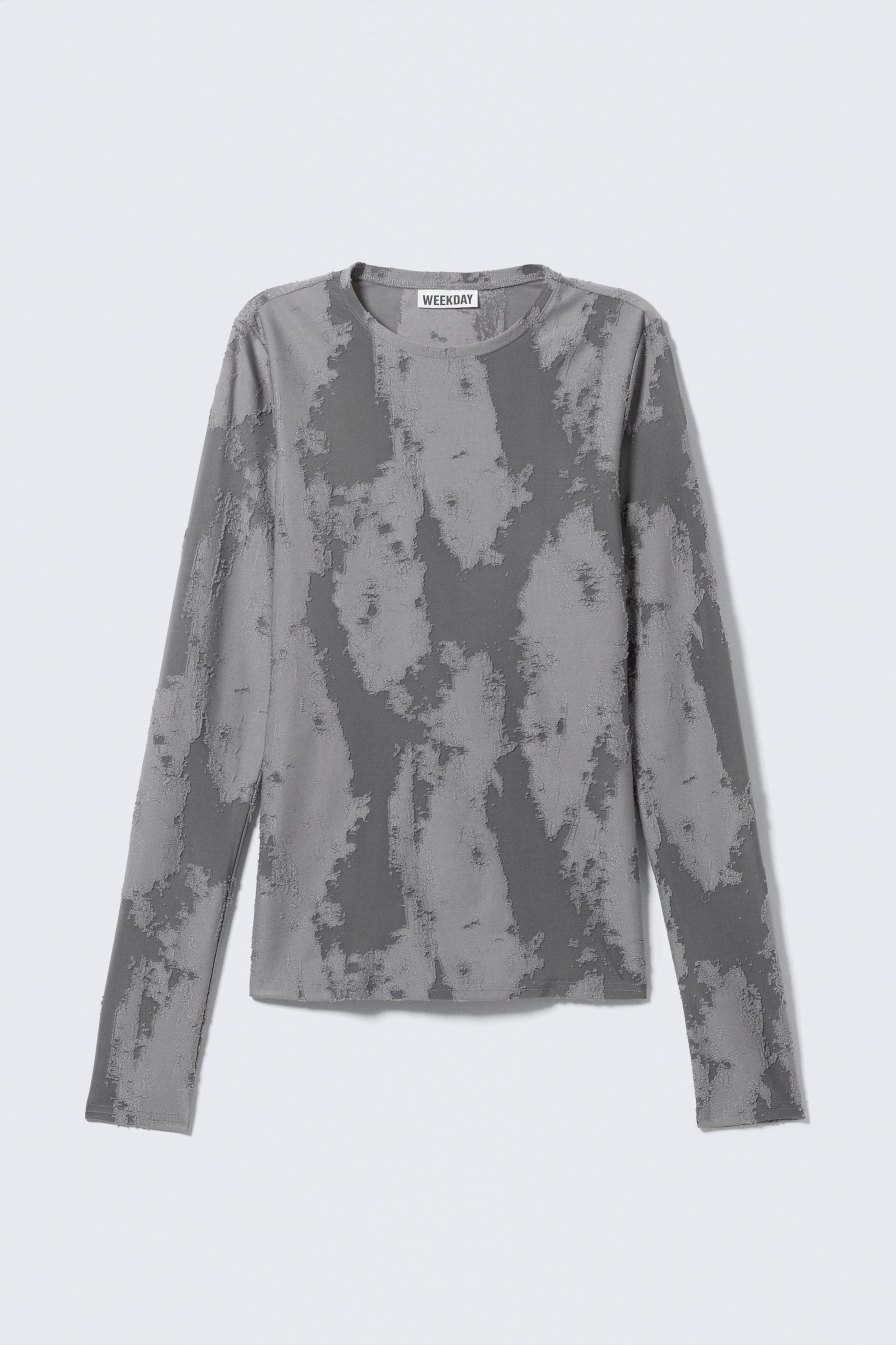 Grey Jacquard - Fitted Long-Sleeve Jacquard Top - 4