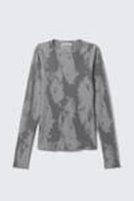 Grey Jacquard - Fitted Long-Sleeve Jacquard Top - 4
