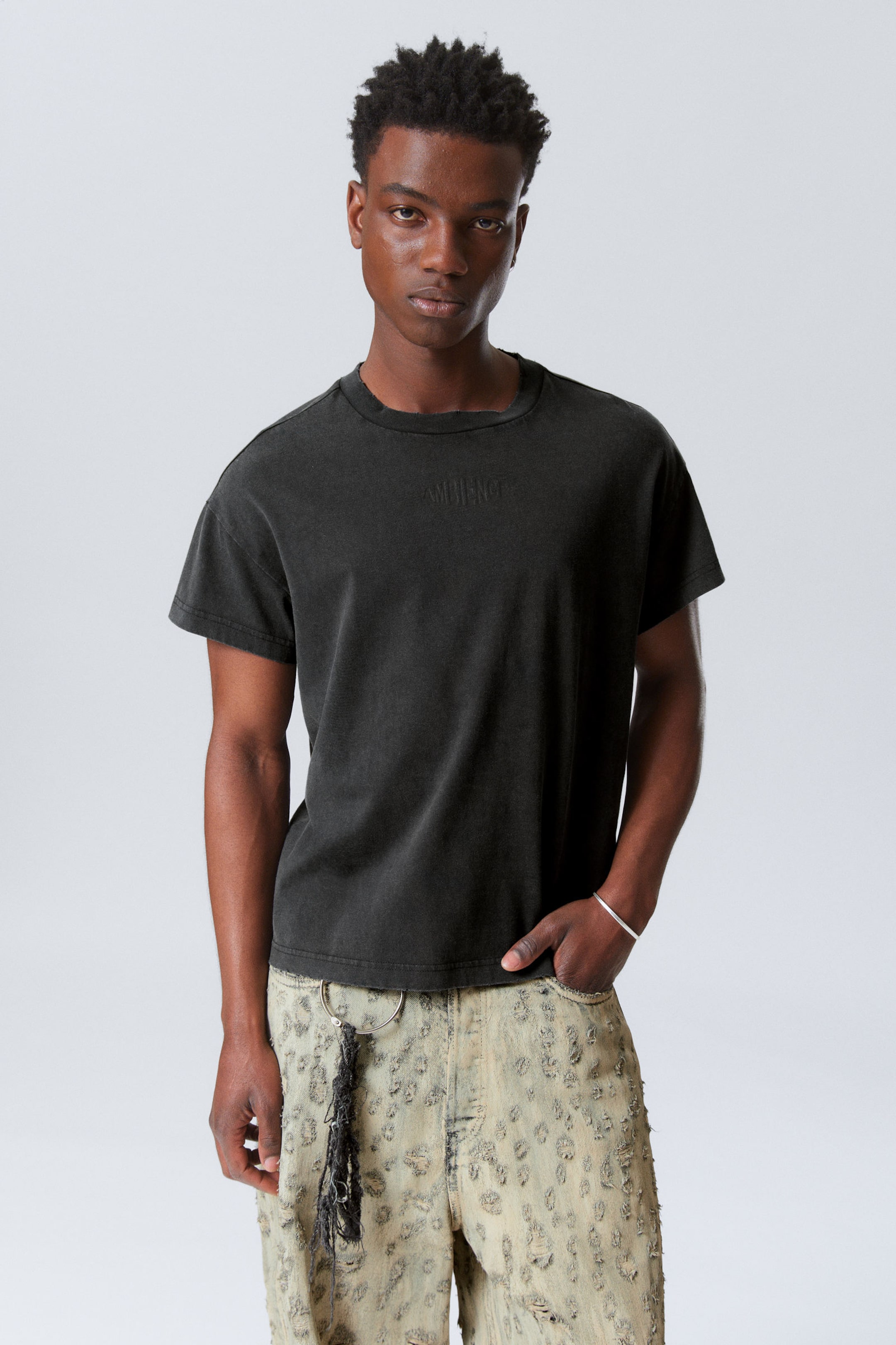 #272627 - Graphic Cap-Sleeved Boxy Cotton T-shirt - 1