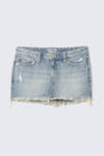 Lip Blue - Light Blue - Centure Low Rise Frayed Denim Mini Skirt - 3